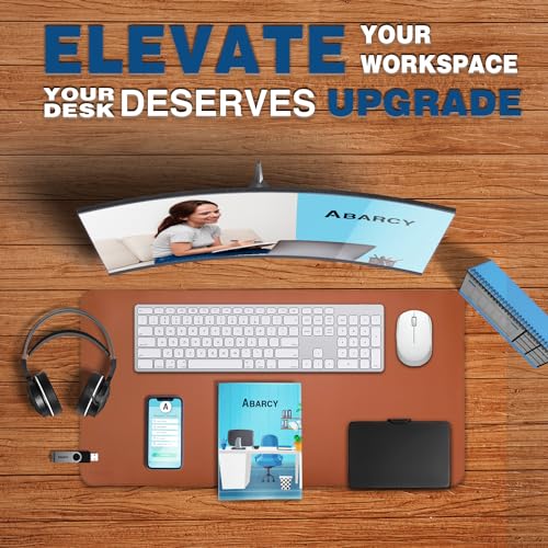 Abarcy Dual-Sided Leather Mouse Pad - 2XL Waterproof Desk Mat, 80x40 cm, Non-Slip, Stitched Edges, Multi-Use, Gaming & Office Mousepad - Brown & Grey, Portable, Ergonomic Design for Smooth Movement
