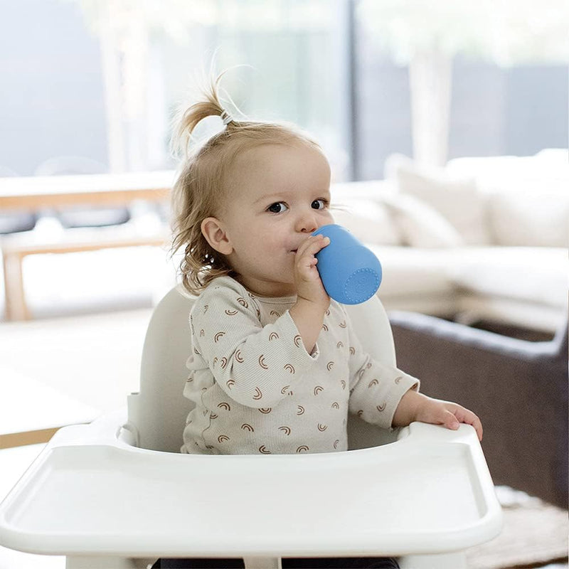 ezpz Mini Cup + Straw Training System - 9 Months+ (Blue) - 100% Silicone Training Cup for Infants + Toddlers - Designed by a Pediatric Feeding Specialist