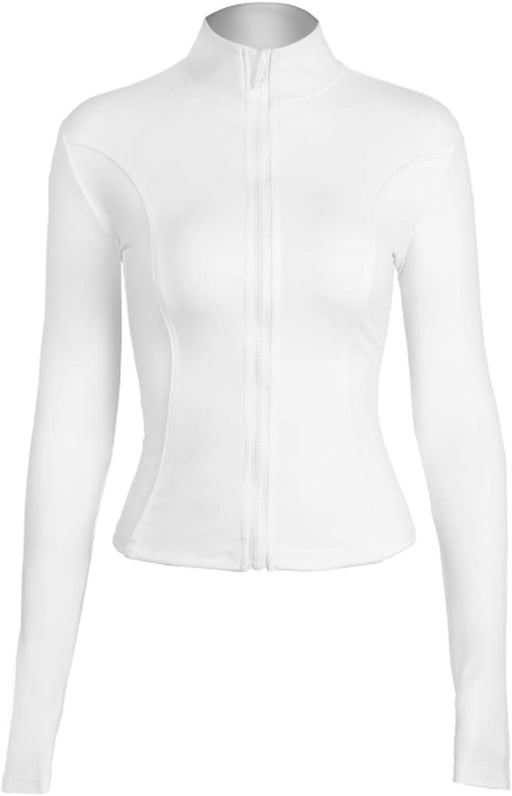 Women's Slim Fit Full Zip Athletic Running Sports Workout Jacket with Pockets - beige