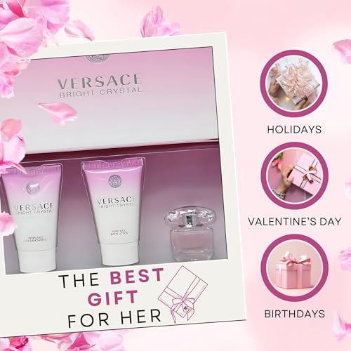 Versace Bright Crystal 3 Pieces Mini Set For Women - 1 EDT 5 ml +25 ml Shower Gel +25 ml Body Lotion