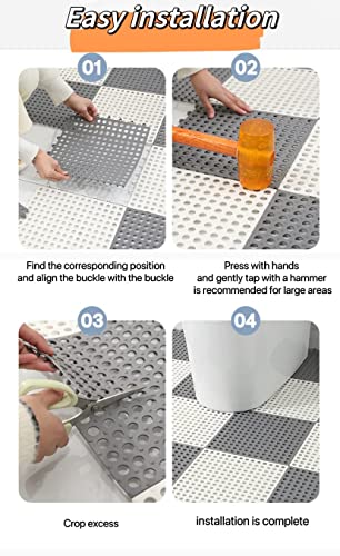 12PCS Bath Mat Non Slip Shower Mat Bathroom Mats Bathroom Rugs Interlocking Soft Floor Mats DIY Floor Mat with Drain Holes for Home Kitchen Bathroom Shower Pool Balcony (Ordinary 6pcs Gray+6pcs White)