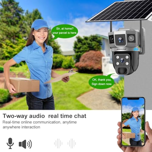 DOCKCASE 4G Sim Card Solar Camera PTZ 360°View Solar Powered Outdoor Security Camera, Night Vision, AI Human Detection, Two Way Audio, IP66 Works with Apps - 3MP
