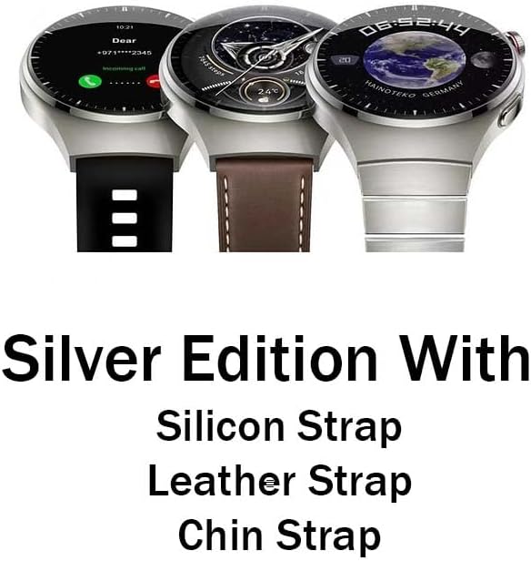Haino Teko Germany RW 32 Round Smart Watch with 3 set Strap and Wireless Charger For Mens and Boys (Silver)