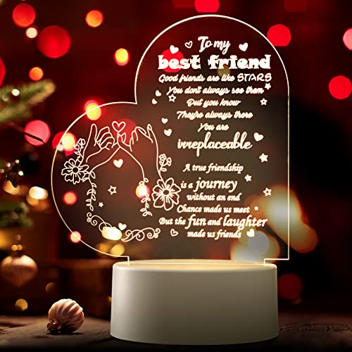 BPA Friend Gifts for Women, Bestie Gifts Acrylic USB Night Light for Birthday Gifts, BFF Thanksgiving Chrismas Holiday Friendship Gifts