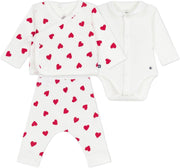 Ensemble bébé 3 pièces cache-coeur imprimé cœurs en coton