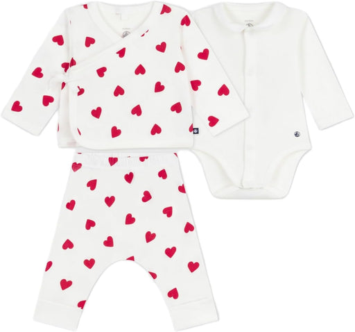 Ensemble bébé 3 pièces cache-coeur imprimé cœurs en coton
