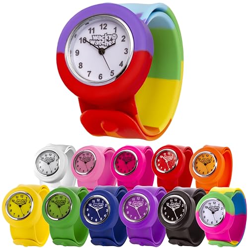 Multicolour Wacky Watch Slap On Strap Fast Fit Kids Childrens Silicone Band Unisex Instant Fit Any Size for Boys and Girls Learn to Tell The Time