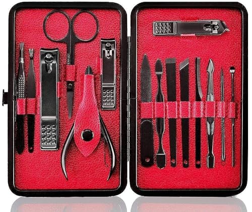 Generic Nail Clipper Set 15 In 1, Nail Swing Out Cleaner File Popular Gifts For Men & Women- Best Nail Care For Manicure Pedicure Home & Travel Manicure Set Red, Black, 11 X 7 X 2 Cm