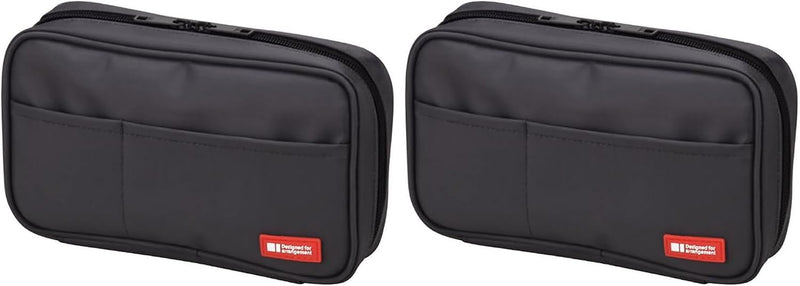 Lihit Lab. Double Zipper Pen Case, 7.9 X 2.8 X 4.7 Inches, Black (A7555-24) - 1 count (Pack of 2) Black