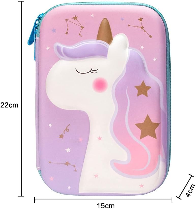 Unicorn Pencil Case for Girls, 3D EVA Large Capacity Pen Holder, 3 Compartment Kids School Supply Organizer, Cute Cartoon Stationery Pouch & Marker Bag, Ideal Birthday Gift for Kids