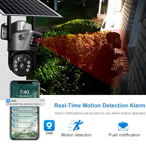Solar Security Camera with PTZ, WiFi Outdoor Camera with LED Lights, Solar Panel Powered, 1080P