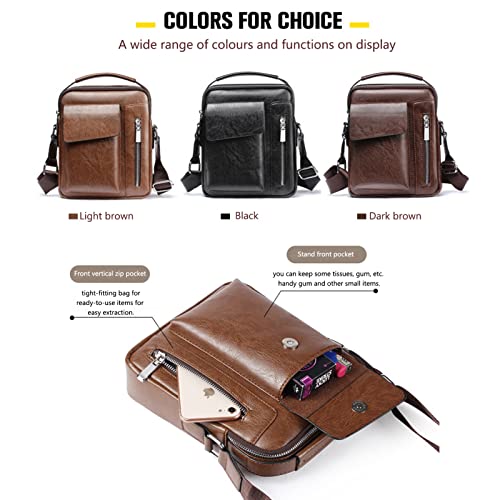 Mens Shoulder Bag PU Leather Messenger Bag Multi Pocket Business Casual Handbag for Men Working Shopping School Daily Use