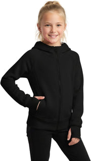Teens Girls' Zip-Up Hoodie Sweatshirt Kids Long Sleeve Athletic Jacket with Pockets - Black