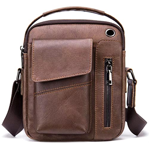Harroo Shoulder Pack, Crossbody Bag for Men, Men Vintage Leather Shoulder Bag Outdoor Sports Travel Crossbody Bag Handbag Casual Bag Packï¼ˆBrownï¼‰