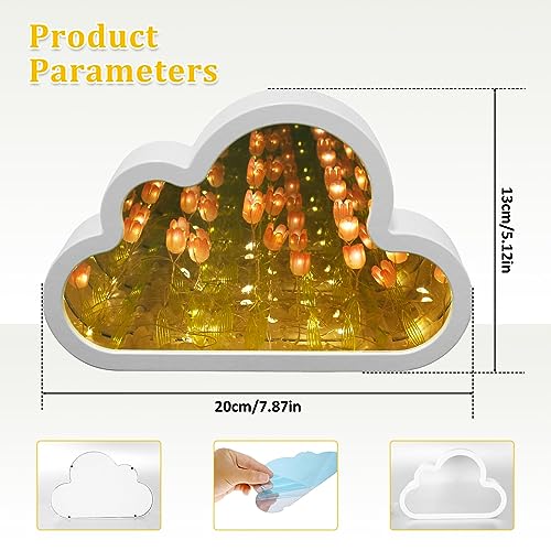 Cloud Tulip Lamp - Handmade DIY Mirror Night Light, Simulation Flower Sleeping Table Lamp, Creative LED Bedside Desktop Room Decor for Girls Gift