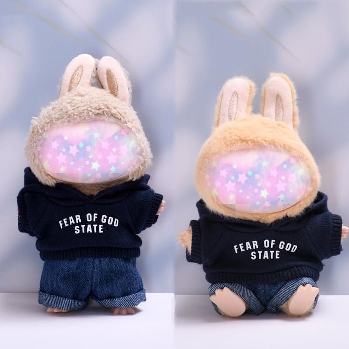KASTWAVE Outfit for Labubu Doll, 2-Piece Black Hoodie and Jeans Set, Cool Casual Style for 17 cm Dolls (No Doll Included)