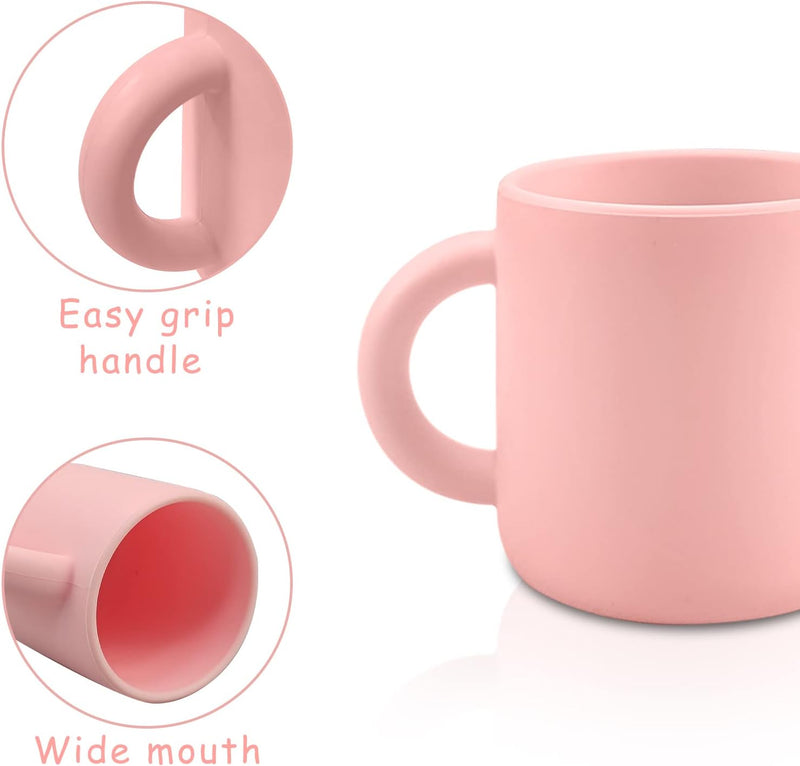 TQONEP Silicone Training Cup for Infants 2 Handles, Easy Grip Handles Toddler Learning Cup Applicable for Baby Over 6 Months（Pink+Blue