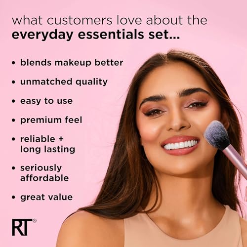 REAL TECHNIQUES The Everyday Essentials set from gives you 5 essential tools to master any look tapered, soft and fluffy bristles. Blend powder blush evenly for a smooth, natural look