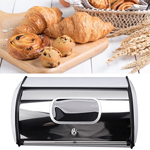 Airshi Metal Bread Box, Multi Purpose Bread Holder Large Capacity Sleek Mirror Finish Roll Top Bread Container with Clear Small Window for Kitchen Countertop, Island and Pantry (White)