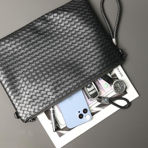 Skycare Leather Handbags for Men Large Purse Clutch Bag Black