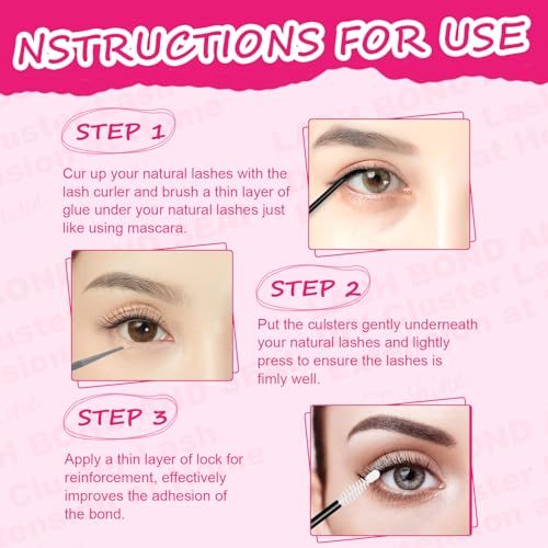 Fenshine Lash Bond and Seal, Cluster Eyelash Glue, Individual Cluster DIY Eyelash Extensions, Super Strong Hold Cluster Lash Adhesive, Waterproof, Latex Free, Mascara Wand Glue