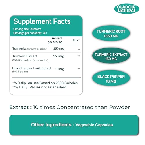 Oladole Natural Turmeric Curcumin 1510mg with Black Pepper â€“ 120 Capsules | 95% Curcuminoids | Joint, Immune & Digestive Support | Antioxidant-Rich | Skin Health & Stress Relief Supplement