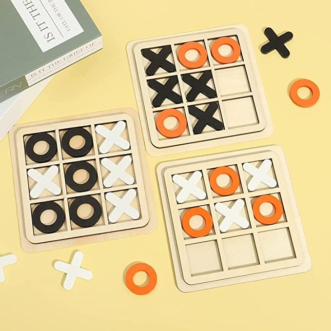 ECVV Wooden Board Tic Tac Toe Game XO Table Toy Classical Family Children Puzzle Game Educational Toys, (ASSORTED 3 PIECE)