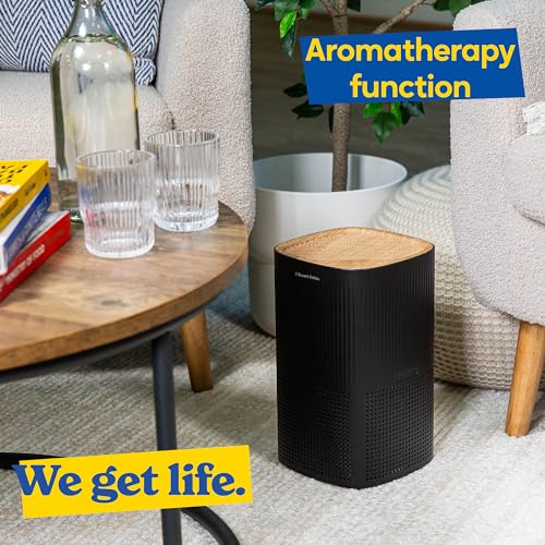 Russell Hobbs Air Purifier for Bedroom and Home 100m³/h CADR, Carbon Filter 99.95% Catches Bacteria, Allergy Odor Dust, LED Screen, Mini Clean Air Scent, Scandi Wood Effect