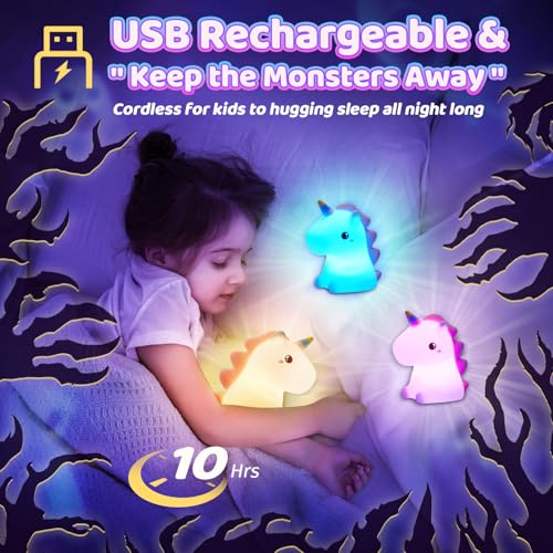 Unicorn Toys night light for kids,16 Colors Silicone+Dimmable Toddler Baby, Rechargeable Night Light for Kids Nightlight for Kidss Room Unicorn Toys for Girls Age 4-6, 0-9