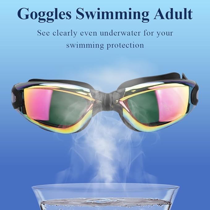 Aputue Swim Goggles, Leak Proof Swim Goggles Adult and No Blurring , Anti-Fog 180° Clear View Diving Goggles, Ultra HD Tempered-Glass Lens Swim Goggles for Youth Men Women