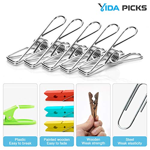 Wire Clothespins Laundry Chip Clips-40 Pack Bulk Clothes Pins with Heavy Duty, Durable Clamp Metal Clothes Pegs Multi-purpose for Outdoor Clothesline Home Kitchen Travel Office Decor Food Bag (Silver)