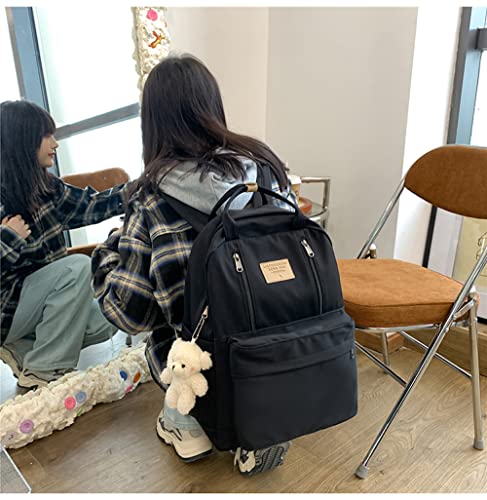 JHTPSLR Preppy Backpack with Plushies Cute Vintage Backpack for School Girls Light Academia Bookbags Solid Aesthetic Backpack