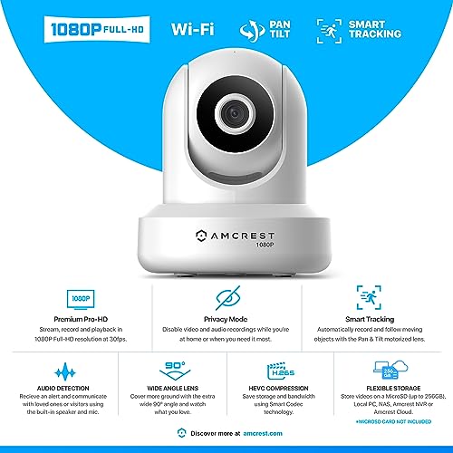 Amcrest 1080P WiFi Security Camera 2MP Indoor Pan/Tilt Wireless IP Camera, IP2M-841W (White)
