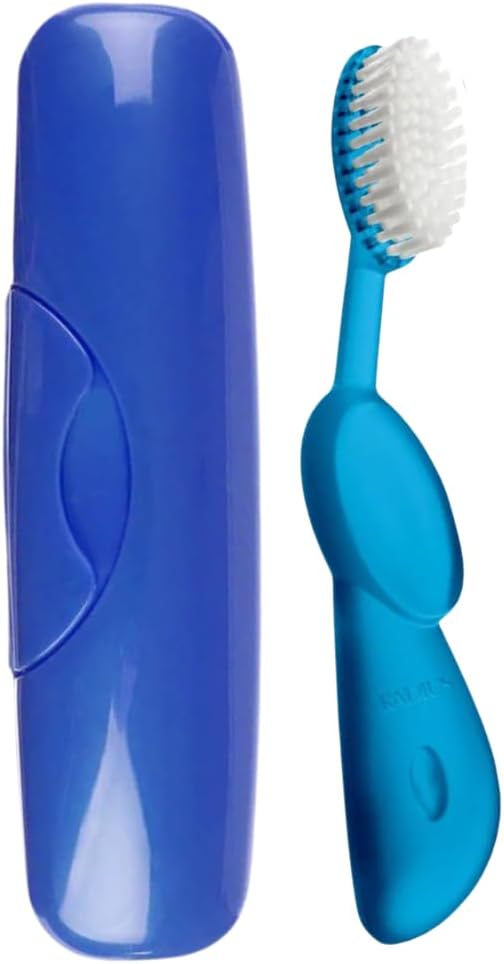 Toothbrush Big Brush with Replaceable Brush Head BPA Free ADA Accepted - Right Hand - Marble Brush with Clear Case - Blue