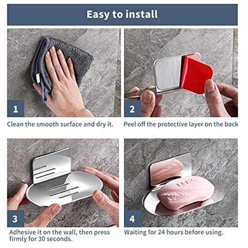 Rise age Soap Holders for Shower, Chrome Adhesive Soap Dishes for Shower Stainless Steel Bar Soap Holder for Shower No Drilled Soap Holder for Shower Wall, Bathroom, Kitchen Sink (Silver Chrome 2 Pcs)