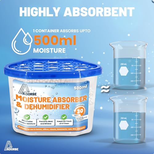 ADORBE Moisture Absorbers Boxes 6 Pack, Humidity Absorber for Wardrobes, Bedrooms, Bathrooms, Unscented Dehumidifier Boxes for Closet, Eliminates Musty Odors for Fresher, Cleaner Air (280g/pack)