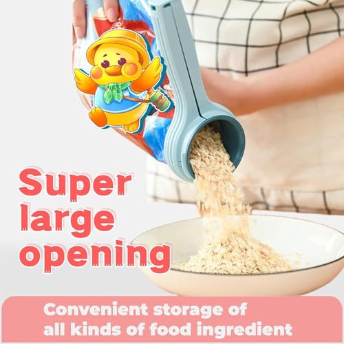 4 PCS Food Clips Bag Sealing Clips, Food Storage Clips, Bag Clips for Food Storage, Kitchen Clips for Bags, Food Clips with Pour Spout, Food Bag Clips Flexible and Reusable Snack Clips (Blue+Pink)