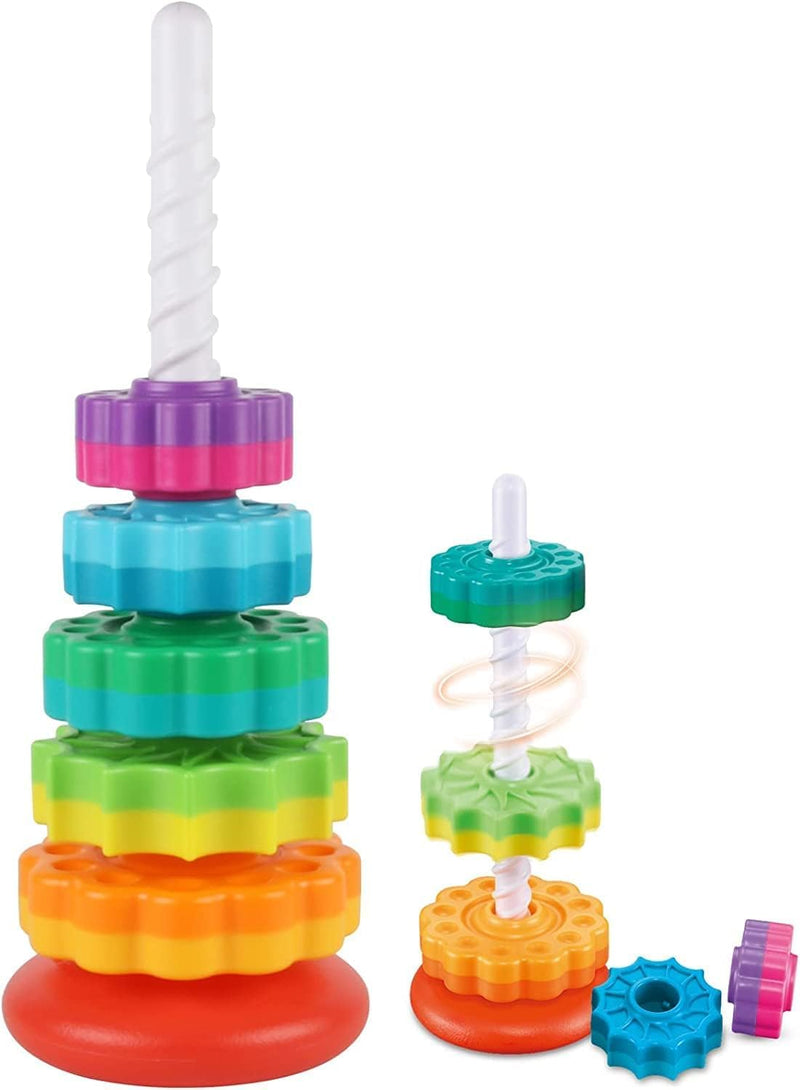 AquaFalcon Baby Spinning Stacking Toys for Toddlers 1-3, Rainbow Ring Stacker Montessori Toys for Babies 6-12 Months, 1 2 3 One Year Old Girl Boy Christmas Birthday Gifts, Autism Sensory Learning Toy