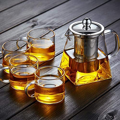 AZSCYN Square Glass Teapot for One with Heat Resistant Stainless Steel Infuser Perfect for Tea and Coffee,Clear Leaf Teapot with Strainer Lid Gift for Your Family or Friends (750 ML)