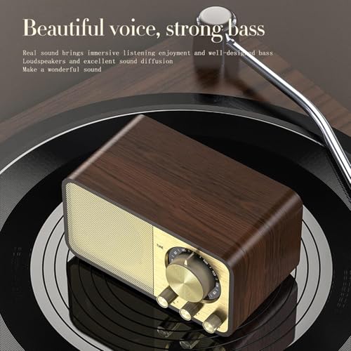 Saraele Wooden Wireless BT5.0 Wooden Classic Home Radio Speaker Vintage Bluetooth Speaker Walnut Classic Home FM Radio Subwoofer TF Card AUX Small Audio USB Port JY-66