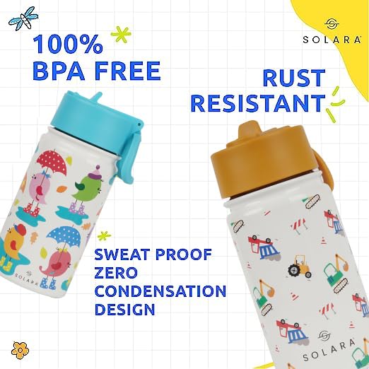 SOLARA Water Bottle for Kids 450ml, Kids Water Bottle, Sipper Bottle for Kids, Thermosteel Kids Bottle, Stainless Steel Water Bottle for Kids, Straw Bottle for Kids, Fruit