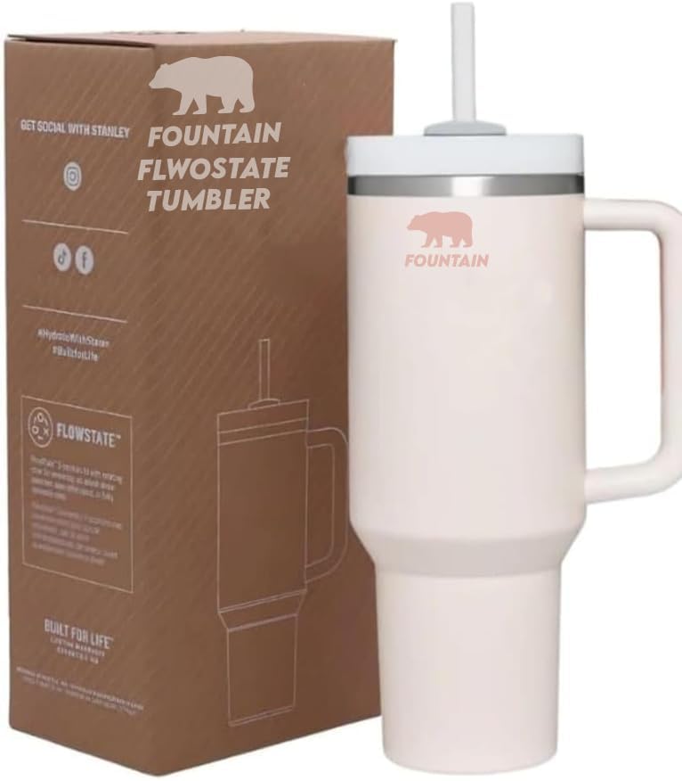 Fountain 40oz Stainless Steel Quencher H2.0 Vacuum Insulated Tumbler with Lid and Straw for Water, Iced Tea or Coffee, Smoothie (oud Cream)