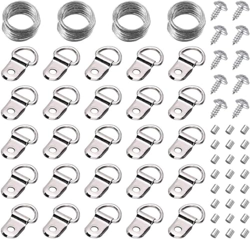 JOEJNCED 100pcs Picture Hanging kit, Picture Hanging Hardware with Wire Picture Hanging Kit, Wall Hooks for Hanging Pictures with Wire, Screw, D Ring, Loop Sleeves for Picture Frame, Mirror, Art