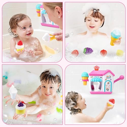 Azonee Toddler Bath Toys - Interactive Baby Shower Toys, Bubble Ice Cream Maker Bath Toy, Toddler Bath Toys Age 2-4, Bathtub Bubble Machine, Toy for 3 4 5 6 7 8 Years Old Boys Girls
