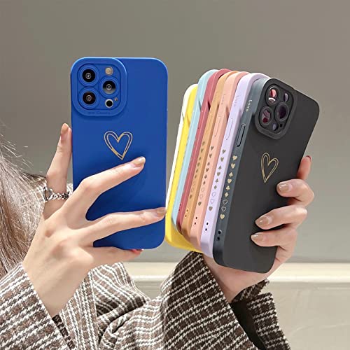 T Tersely Compatible with iPhone 13 Pro Max Case Luxury Gold Heart Pattern Soft Liquid Silicone Shockproof Case for Women Girls Side Cute Plated Heart Pattern Slim Phone Case (Wine Red)