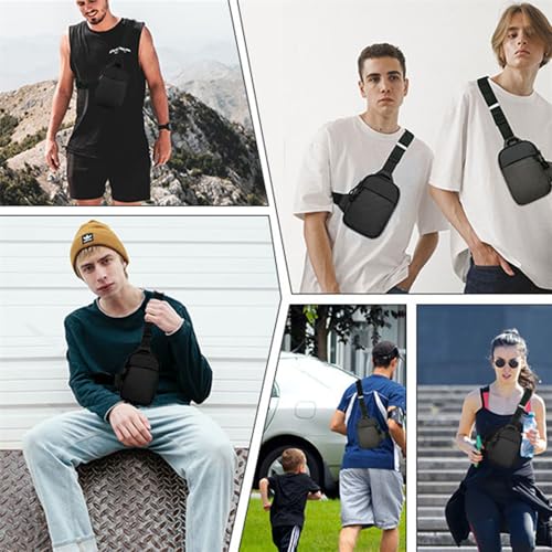 Small Sling Bag for Women and Men, Crossbody Bags Trendy with Extended Strap, Lightweight Chest Bag, Men Women Small Waterproof Crossbody Bag, Casual Phone Chest Bag for Travelling Hiking (Black)