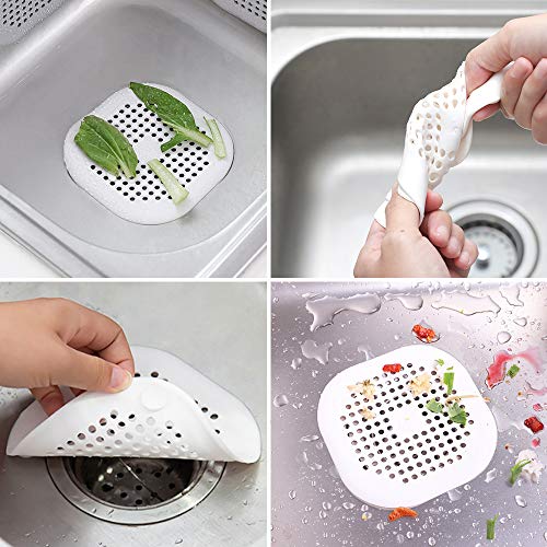 SENHAI 4 Pcs Silicone Drain Protector with Sucker, SENHAI Sink Strainer Shower Hair Catcher Bathtub Drain Cover for Kitchen Bathroom - White,Grey
