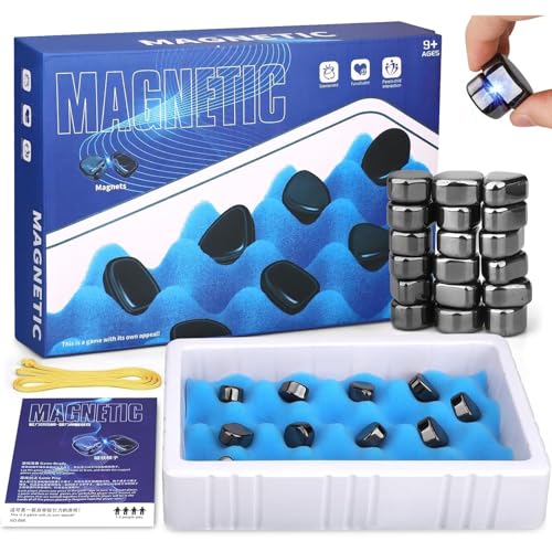 AMERTEER Magnetic Chess Game Set - Magnetic Chess with 20 Stones, magnetic Chess Game Using String and Stones, Portable Chess Board Party Supplies for Family Gathering and Travel