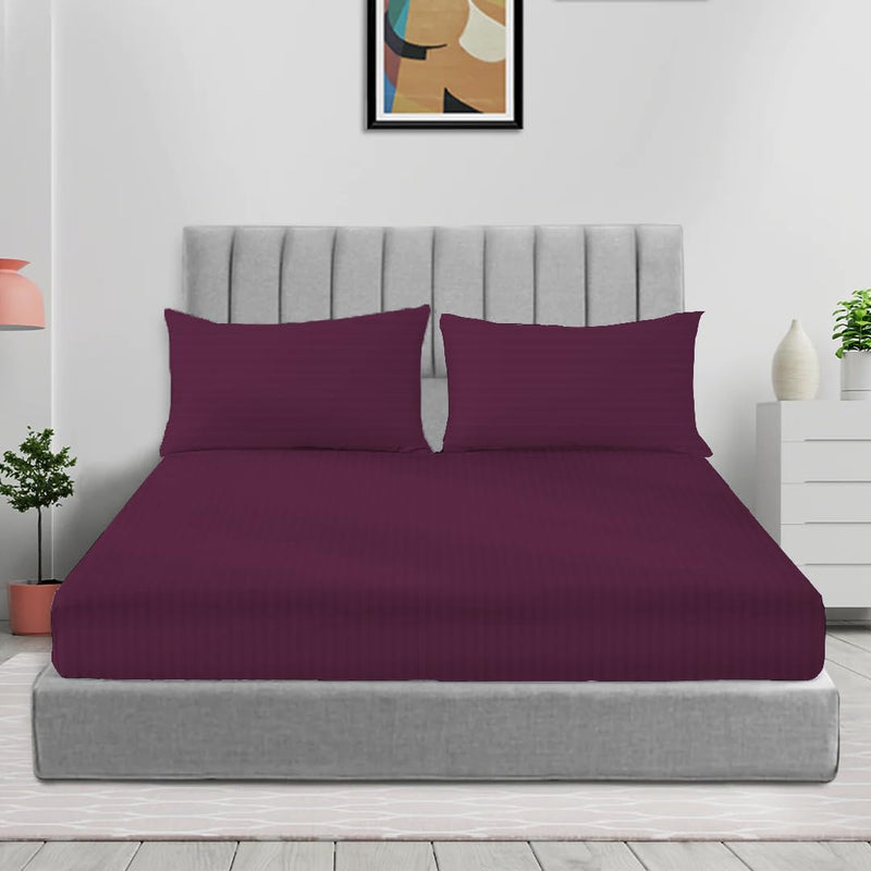 Sleep Well Microfiber Stripe Fitted Sheet with Pillowcase Set - 90x200+17cm (Beige) - Purple 180x200+17cm