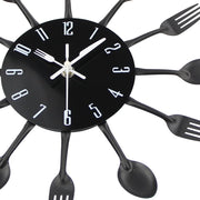 Timelike 3D Removable Modern Creative Cutlery Kitchen Spoon Fork Wall Clock Mirror Wall Decal Wall Sticker Room Home Decoration (Black)